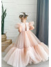 Feifei Sleeves Lace Tulle Slit Back Flower Girl Dress
